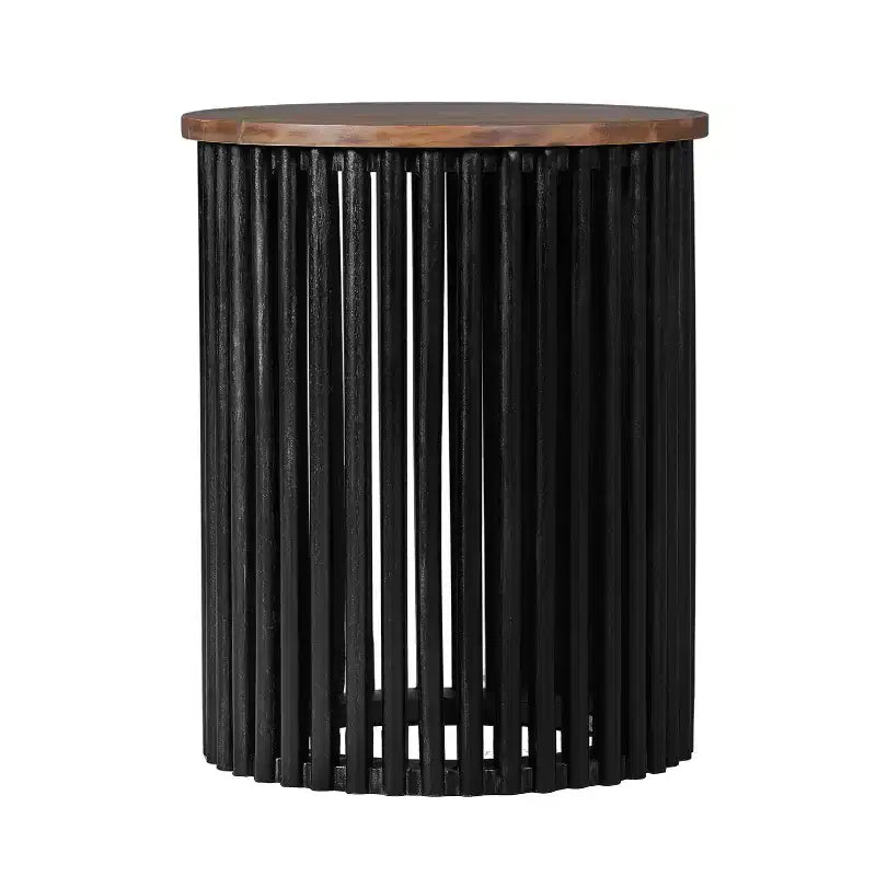 17.5" Round Acacia Wood Handcrafted Side Table, Natural Finish, Living Room or Bedroom Accent