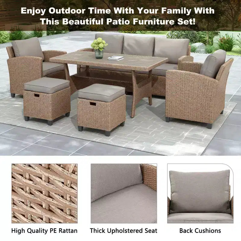 Chic Crate – Salon de jardin rustique en osier 6 pièces avec canapé, chaises et table en rotin | Finition naturelle | Multi-pièces