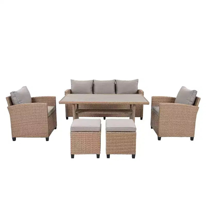 Chic Crate – Salon de jardin rustique en osier 6 pièces avec canapé, chaises et table en rotin | Finition naturelle | Multi-pièces