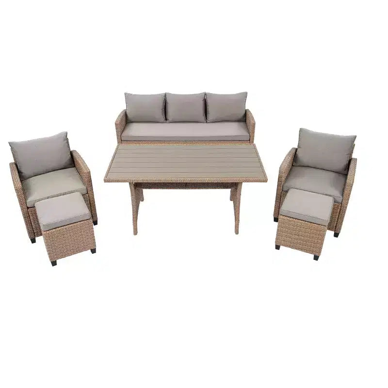 Chic Crate – Salon de jardin rustique en osier 6 pièces avec canapé, chaises et table en rotin | Finition naturelle | Multi-pièces