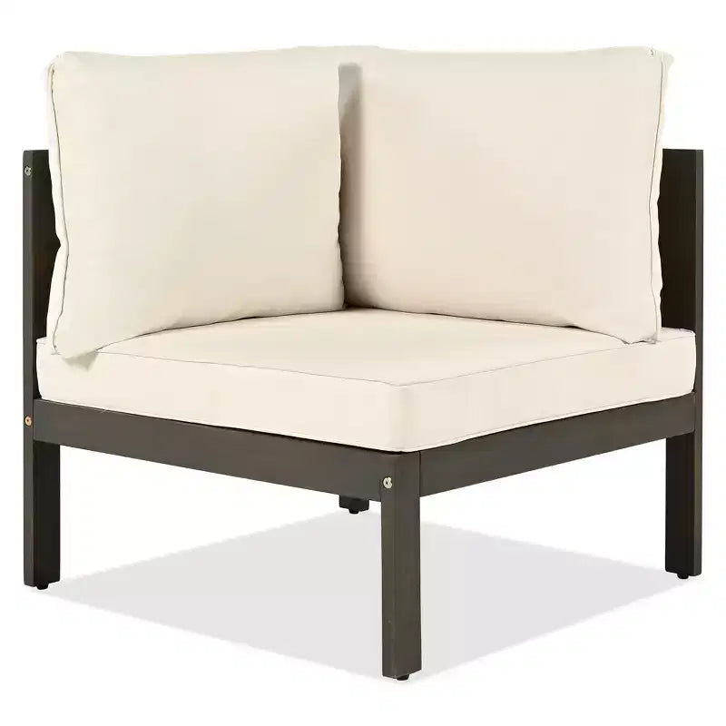 Ensemble de canapé d'extérieur 4 pièces en bois d'acacia avec accoudoirs en maille tressée, salon de jardin en forme de L avec table basse et table d'appoint - ModernLuxe