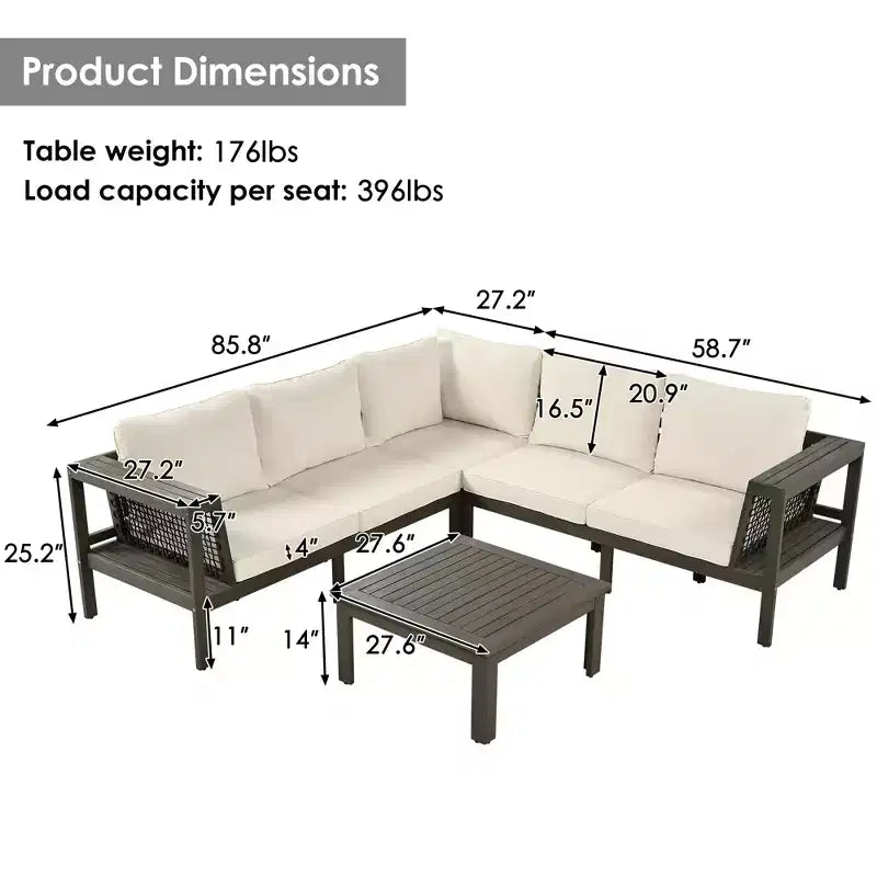 Ensemble de canapé d'extérieur 4 pièces en bois d'acacia avec accoudoirs en maille tressée, salon de jardin en forme de L avec table basse et table d'appoint - ModernLuxe