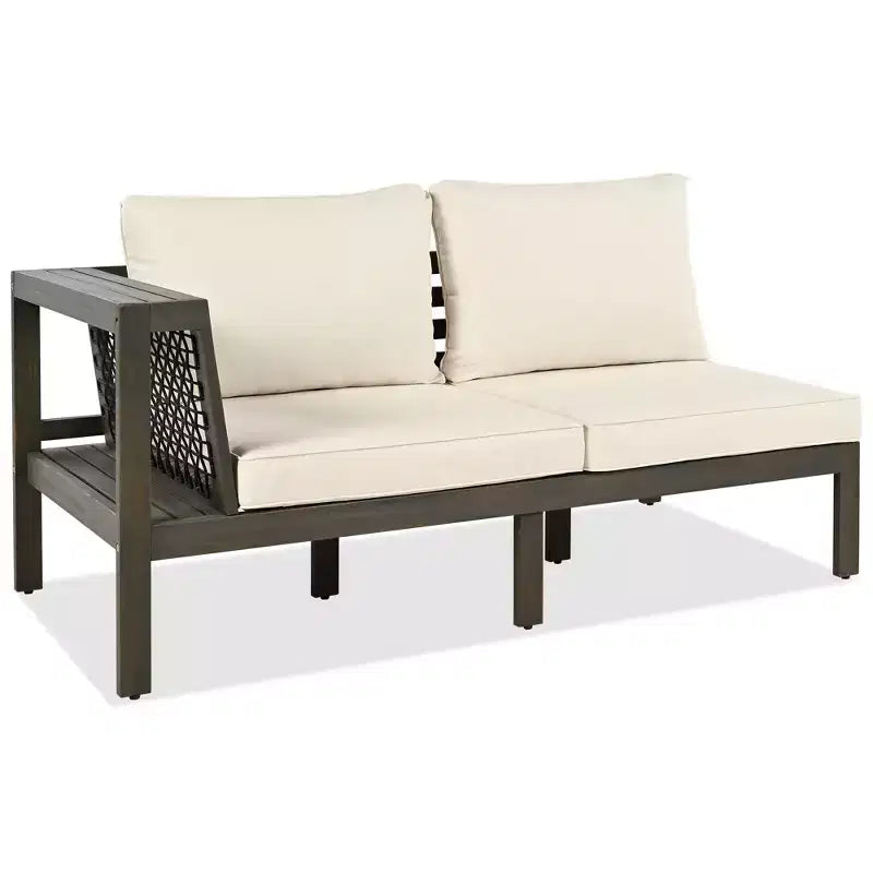 Ensemble de canapé d'extérieur 4 pièces en bois d'acacia avec accoudoirs en maille tressée, salon de jardin en forme de L avec table basse et table d'appoint - ModernLuxe