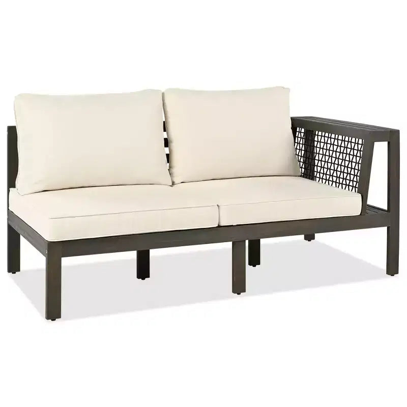 Ensemble de canapé d'extérieur 4 pièces en bois d'acacia avec accoudoirs en maille tressée, salon de jardin en forme de L avec table basse et table d'appoint - ModernLuxe
