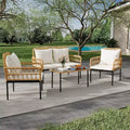 4-Piece Outdoor Patio Furniture Set, All-Weather PE Rattan Wicker Loveseat & Chairs with Glass Coffee Table & Steel Frame, Boho Conversation Set