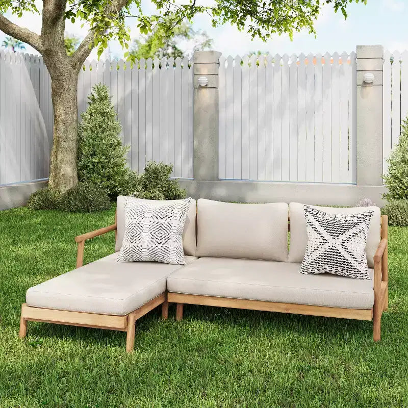 Christopher Knight Home Shane Rustic Outdoor Acacia Wood Upholstered Loveseat and Chaise Lounge Seating Set