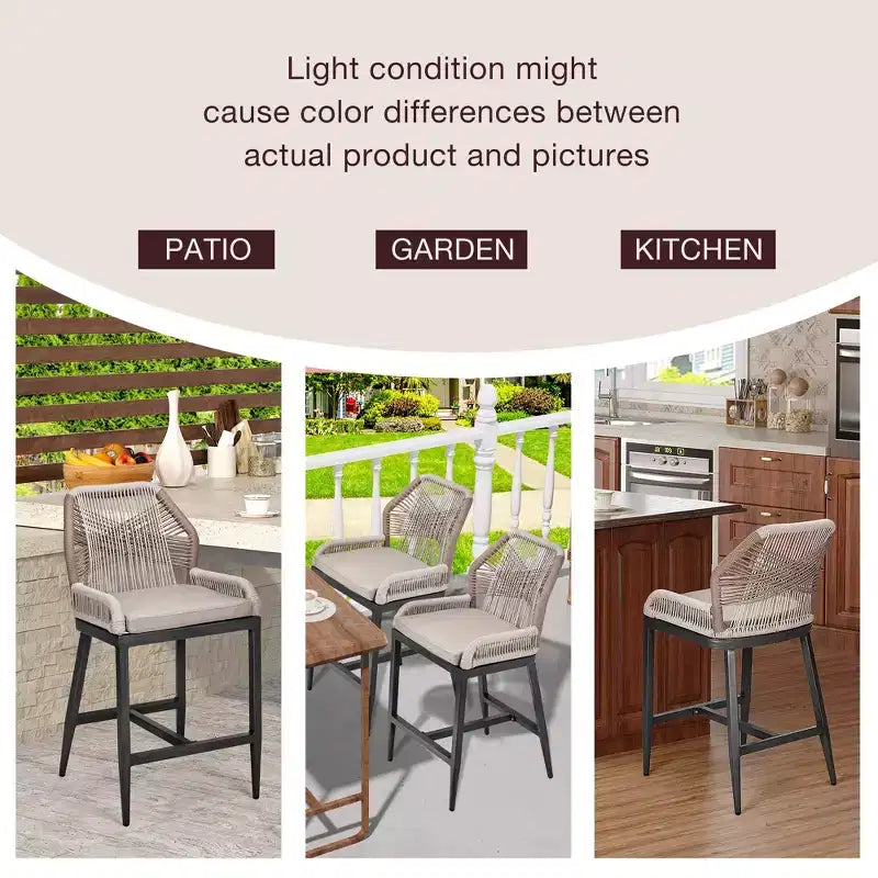 Tabourets de bar hauteur comptoir, lot de 2 - Tabourets de bar en rotin de 63 cm de haut, chaises de salle à manger avec dossier, tabourets de bar de patio modernes avec dossier et accoudoirs