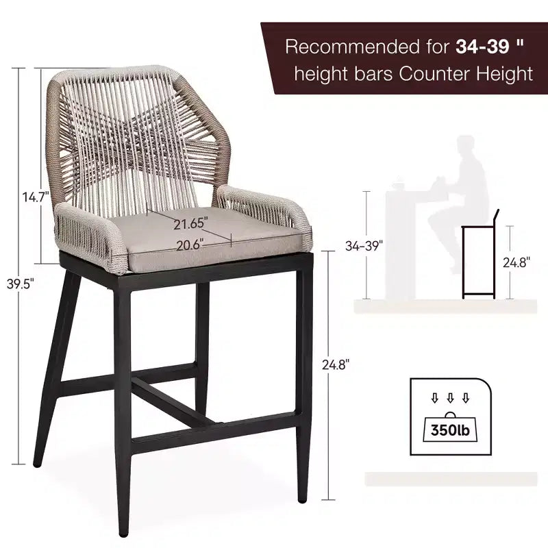 Tabourets de bar hauteur comptoir, lot de 2 - Tabourets de bar en rotin de 63 cm de haut, chaises de salle à manger avec dossier, tabourets de bar de patio modernes avec dossier et accoudoirs
