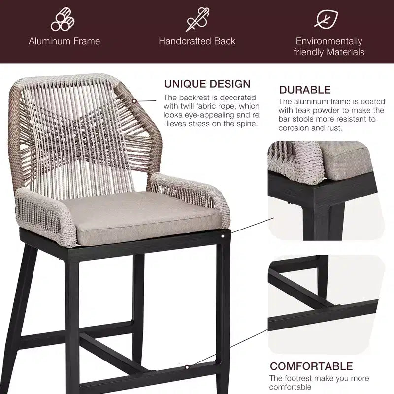 Tabourets de bar hauteur comptoir, lot de 2 - Tabourets de bar en rotin de 63 cm de haut, chaises de salle à manger avec dossier, tabourets de bar de patio modernes avec dossier et accoudoirs