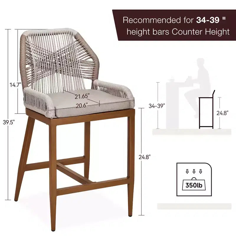Tabourets de bar hauteur comptoir, lot de 2 - Tabourets de bar en rotin de 63 cm de haut, chaises de salle à manger avec dossier, tabourets de bar de patio modernes avec dossier et accoudoirs