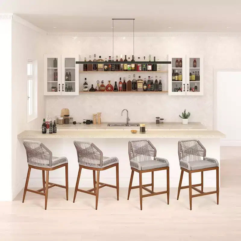 Tabourets de bar hauteur comptoir, lot de 2 - Tabourets de bar en rotin de 63 cm de haut, chaises de salle à manger avec dossier, tabourets de bar de patio modernes avec dossier et accoudoirs