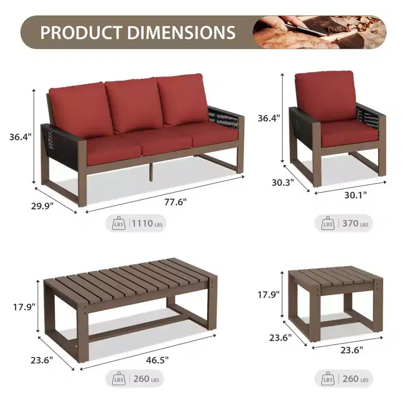 EAGLE PEAK Ensemble de conversation en cèdre naturel, mobilier de jardin avec table basse et table d'appoint
