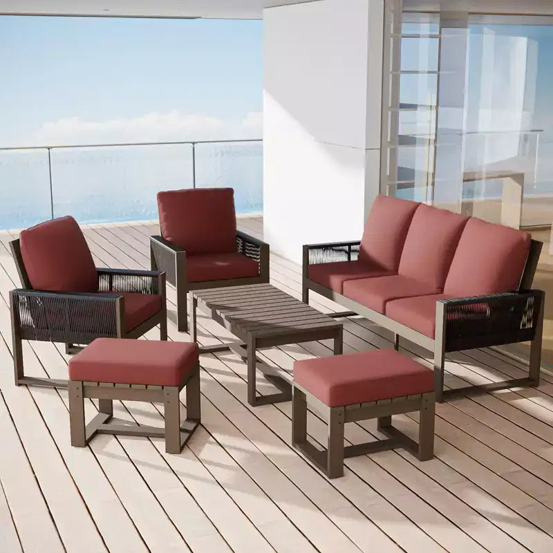 EAGLE PEAK Ensemble de conversation en bois de cèdre naturel, mobilier de terrasse extérieur avec 2 poufs et table basse