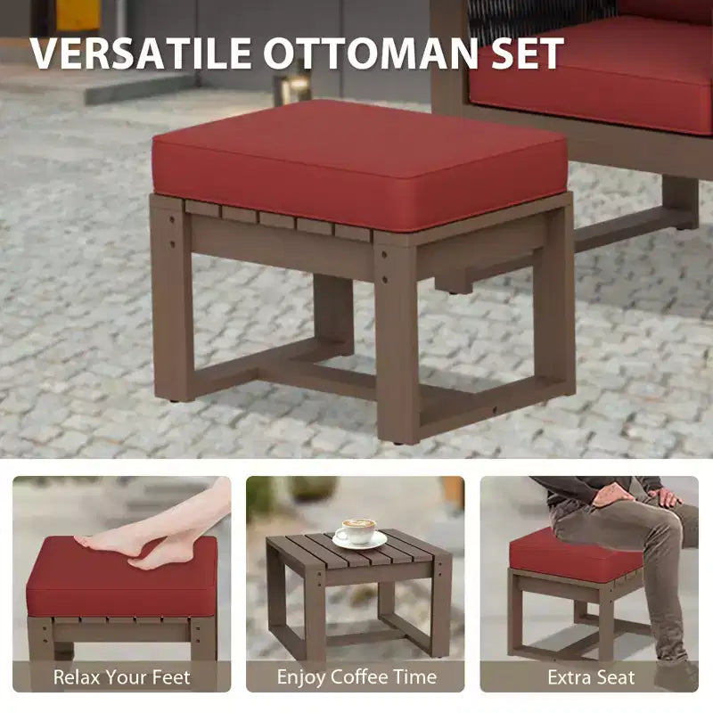 EAGLE PEAK Ensemble de conversation en bois de cèdre naturel, mobilier de terrasse extérieur avec 2 poufs et table basse