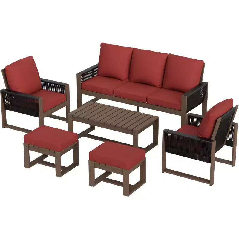 EAGLE PEAK Ensemble de conversation en bois de cèdre naturel, mobilier de terrasse extérieur avec 2 poufs et table basse