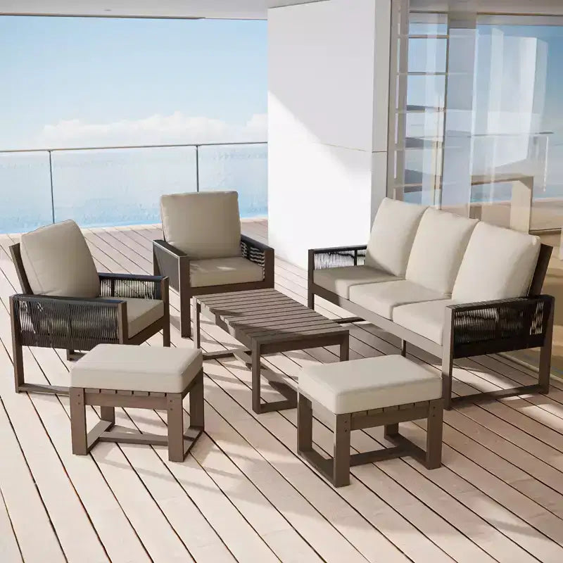 EAGLE PEAK Ensemble de conversation en bois de cèdre naturel, mobilier de terrasse extérieur avec 2 poufs et table basse