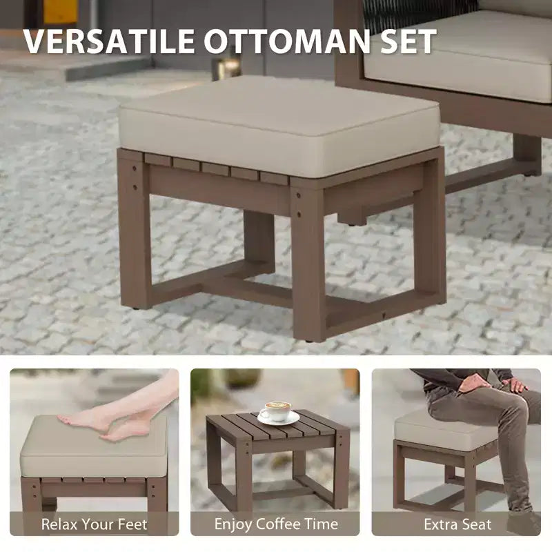 EAGLE PEAK Ensemble de conversation en bois de cèdre naturel, mobilier de terrasse extérieur avec 2 poufs et table basse