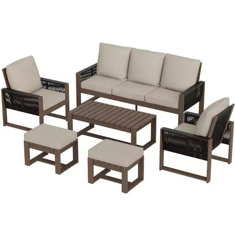 EAGLE PEAK Ensemble de conversation en bois de cèdre naturel, mobilier de terrasse extérieur avec 2 poufs et table basse