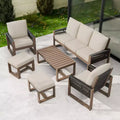 EAGLE PEAK Natural Cedar Wood Conversation Set, Outdoor Patio Furniture with 2 Ottomans and Coffee Table