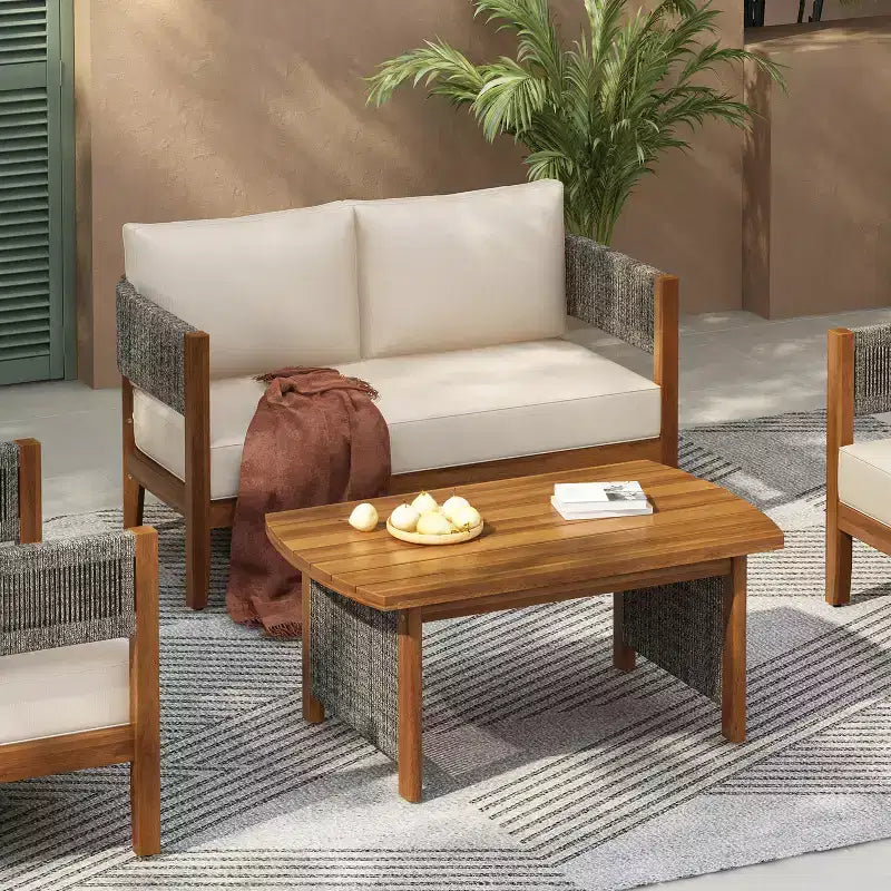 Canapé deux places et table basse Christopher Knight Home Jett en corde tressée rustique et bois d'acacia avec coussins