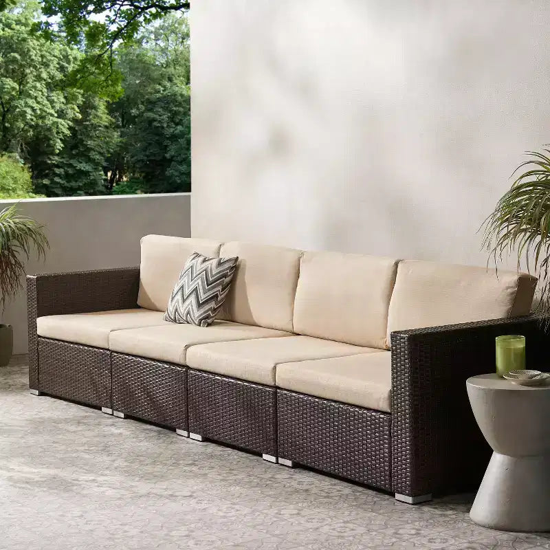 Christopher Knight Home Santa Rosa Ensemble de canapé sectionnel d'extérieur 4 places en aluminium et osier avec coussins