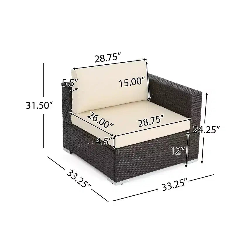 Christopher Knight Home Santa Rosa Ensemble de canapé sectionnel d'extérieur 4 places en aluminium et osier avec coussins