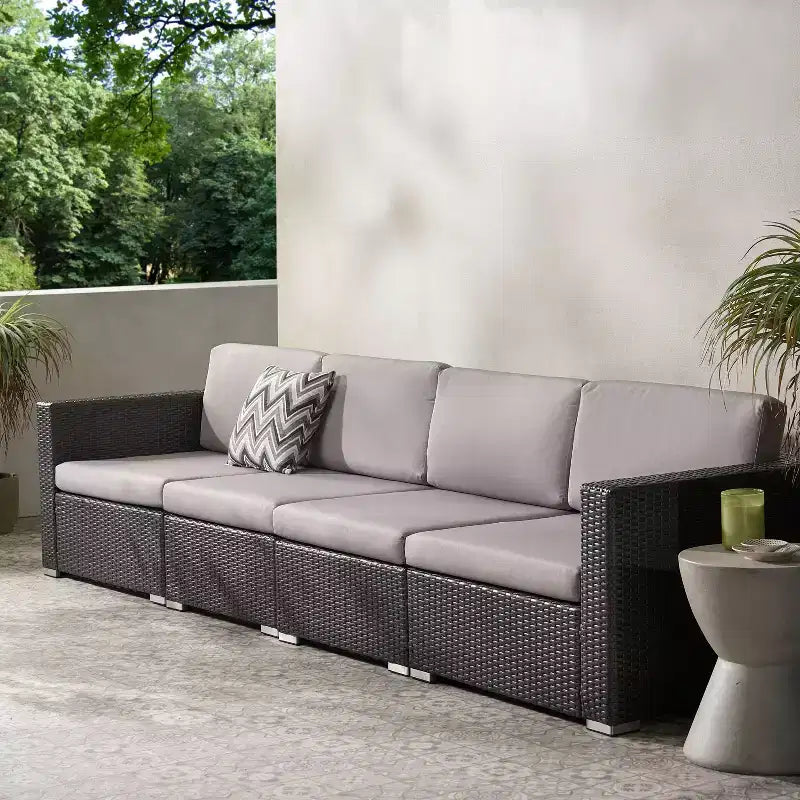 Christopher Knight Home Santa Rosa Ensemble de canapé sectionnel d'extérieur 4 places en aluminium et osier avec coussins
