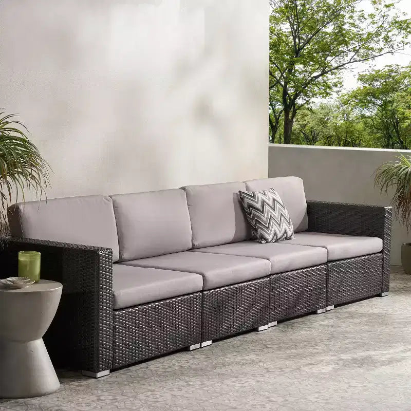 Christopher Knight Home Santa Rosa Outdoor Aluminum and Wicker 4 Seater Sectional Sofa Set with Cushions