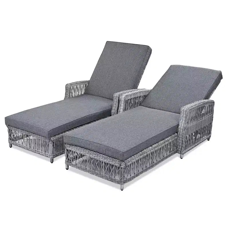 Merax Chaises Longues d'Extérieur en Osier 2 Pièces avec Dossiers Inclinables Réglables et Coussins Moelleux