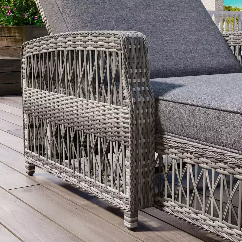 Merax Chaises Longues d'Extérieur en Osier 2 Pièces avec Dossiers Inclinables Réglables et Coussins Moelleux
