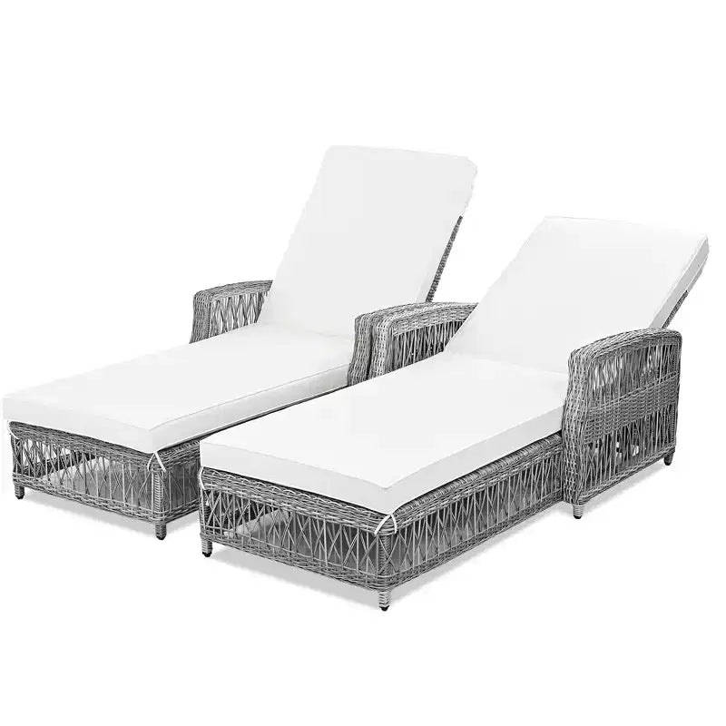 Merax Chaises Longues d'Extérieur en Osier 2 Pièces avec Dossiers Inclinables Réglables et Coussins Moelleux