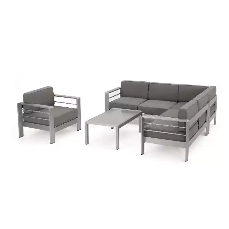 Christopher Knight Home Cape Coral Salon de jardin d'angle 6 places en aluminium avec fauteuil club