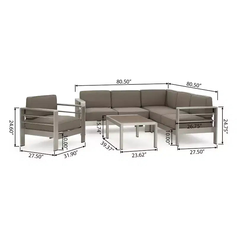 Christopher Knight Home Cape Coral Salon de jardin d'angle 6 places en aluminium avec fauteuil club