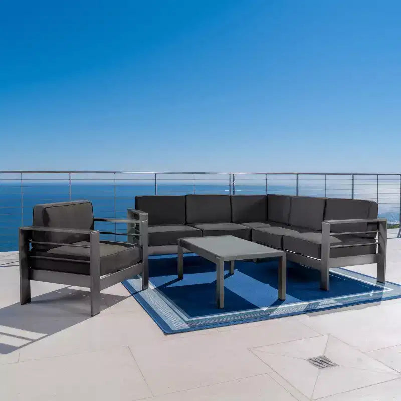 Christopher Knight Home Cape Coral Salon de jardin d'angle 6 places en aluminium avec fauteuil club