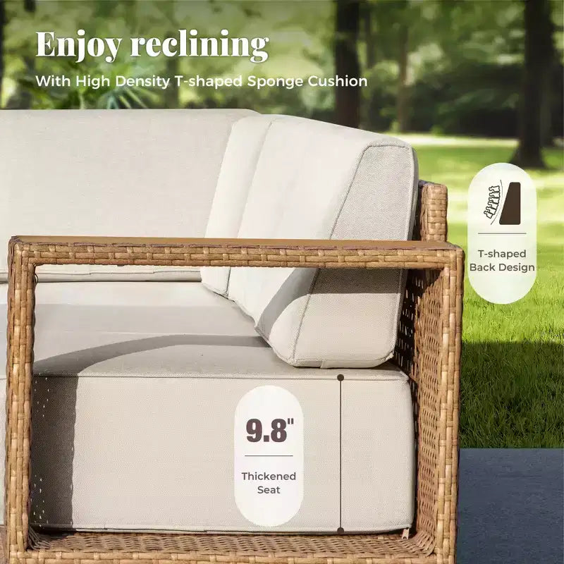 Captiva Designs Ensemble de conversation pour mobilier de patio extérieur en rotin sectionnel avec coussins de 25 cm d'épaisseur