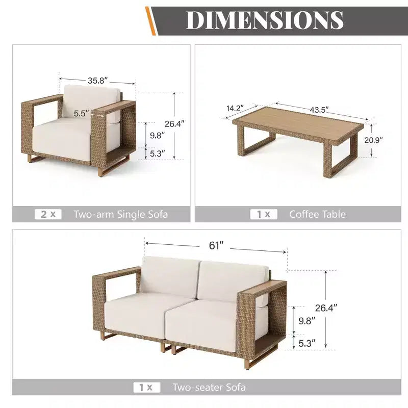Captiva Designs Ensemble de conversation pour mobilier de patio extérieur en rotin sectionnel avec coussins de 25 cm d'épaisseur