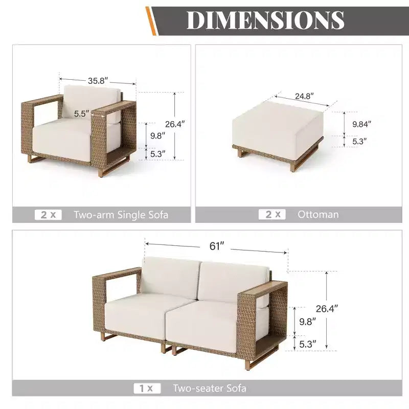 Captiva Designs Ensemble de conversation pour mobilier de patio extérieur en rotin sectionnel avec coussins de 25 cm d'épaisseur