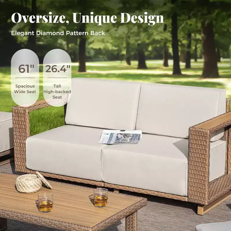 Captiva Designs Ensemble de conversation pour mobilier de patio extérieur en rotin sectionnel avec coussins de 25 cm d'épaisseur