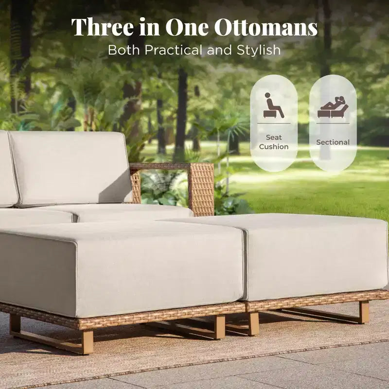 Captiva Designs Ensemble de conversation pour mobilier de patio extérieur en rotin sectionnel avec coussins de 25 cm d'épaisseur