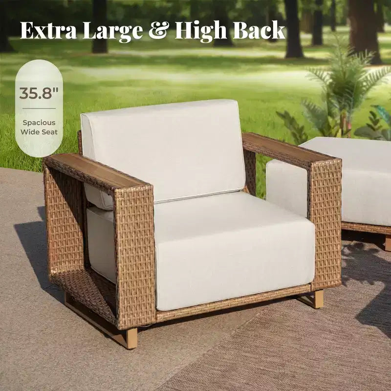 Captiva Designs Ensemble de conversation pour mobilier de patio extérieur en rotin sectionnel avec coussins de 25 cm d'épaisseur