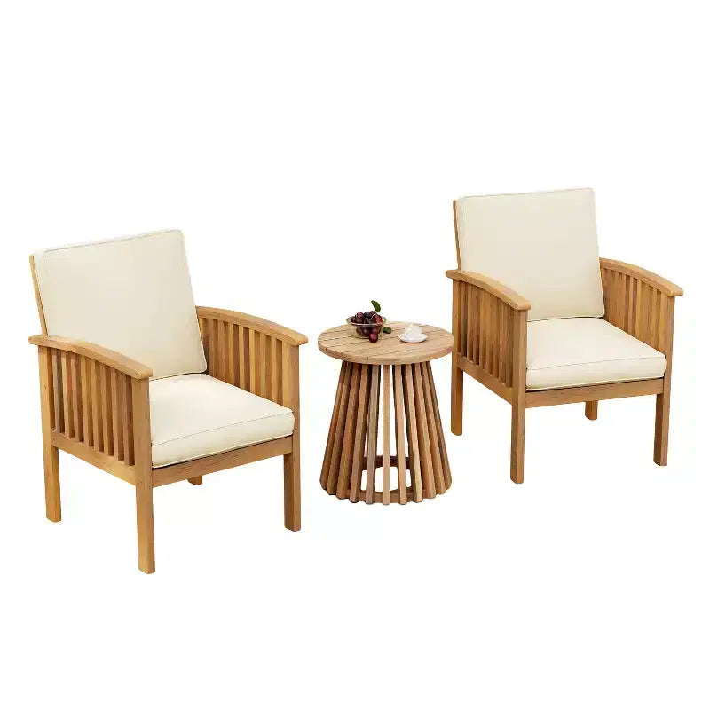 Christopher Knight Home Pascal – Ensemble de 3 chaises de jardin en bois d'acacia avec table basse ronde