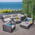 Christopher Knight Home Harley 10 Piece Wicker Patio Furniture Sectional Sofa Set with Tempered Glass Coffee Table and Cushions