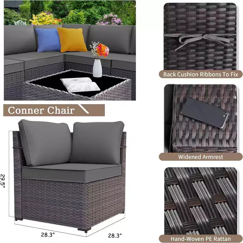 ALAULM Ensemble de mobilier de patio 10 pièces, salons de conversation d'extérieur en rotin avec foyer au propane de 43, fauteuils pivotants à bascule