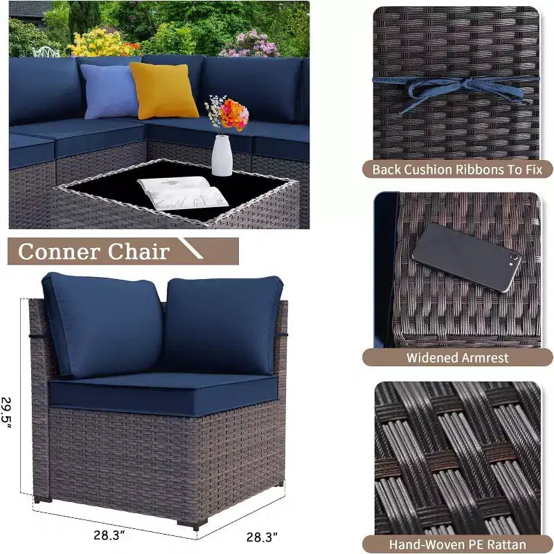 ALAULM Ensemble de mobilier de patio 10 pièces, salons de conversation d'extérieur en rotin avec foyer au propane de 43, fauteuils pivotants à bascule