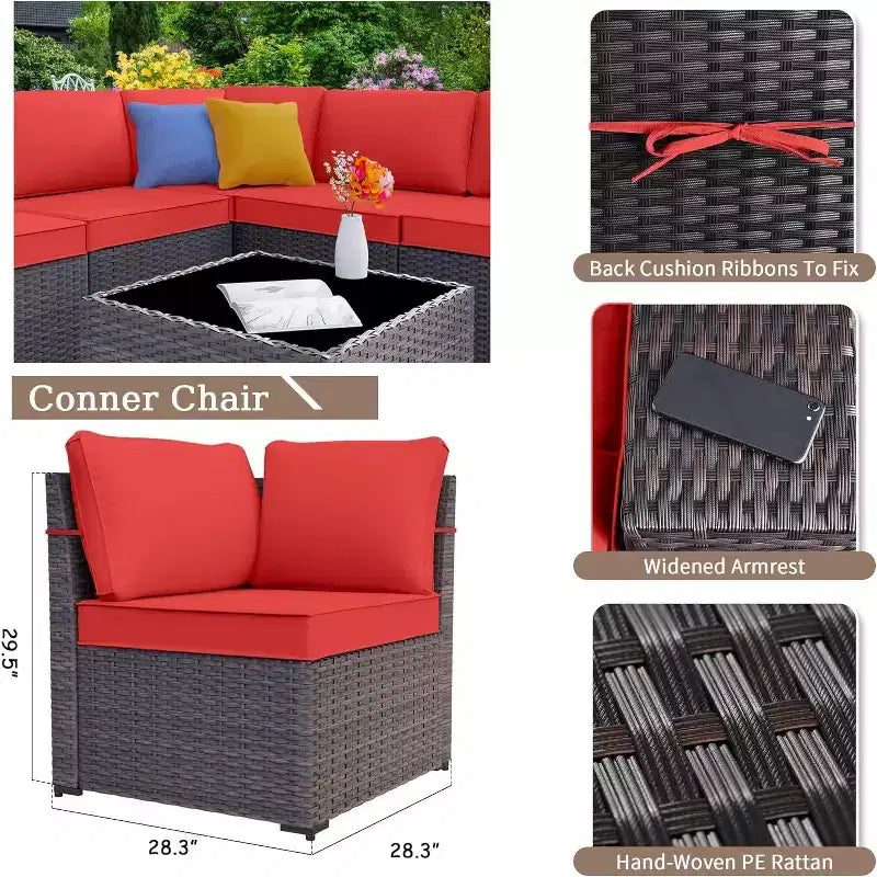 ALAULM Ensemble de mobilier de patio 10 pièces, salons de conversation d'extérieur en rotin avec foyer au propane de 43, fauteuils pivotants à bascule