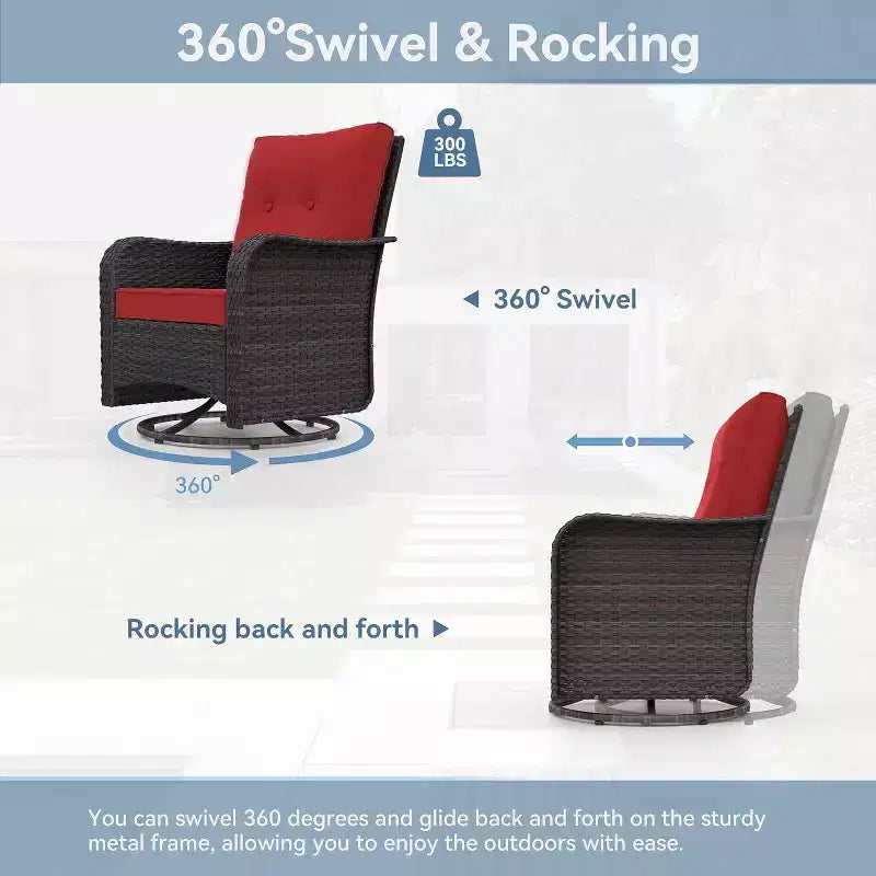 ALAULM Ensemble de mobilier de patio 10 pièces, salons de conversation d'extérieur en rotin avec foyer au propane de 43, fauteuils pivotants à bascule