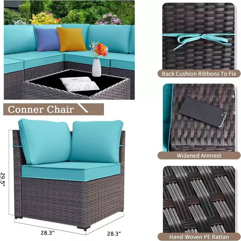 ALAULM Ensemble de mobilier de patio 10 pièces, salons de conversation d'extérieur en rotin avec foyer au propane de 43, fauteuils pivotants à bascule
