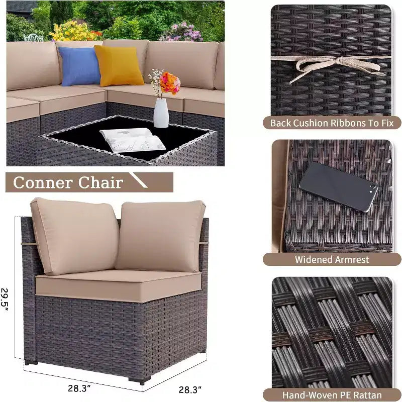 ALAULM Ensemble de mobilier de patio 10 pièces, salons de conversation d'extérieur en rotin avec foyer au propane de 43, fauteuils pivotants à bascule