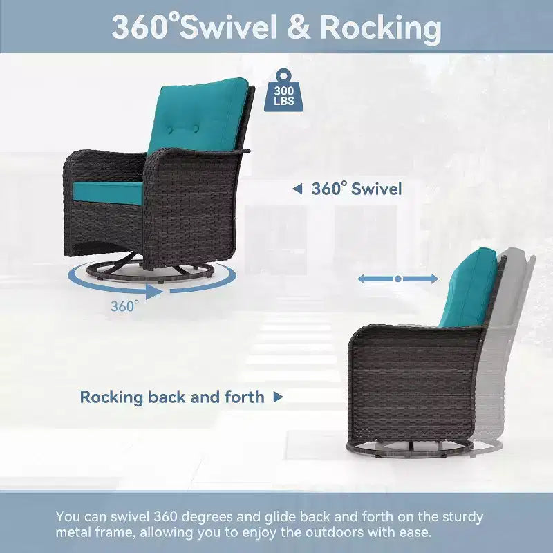 ALAULM Ensemble de mobilier de patio 10 pièces, salons de conversation d'extérieur en rotin avec foyer au propane de 43, fauteuils pivotants à bascule