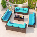 ALAULM 14 Pieces Outdoor Patio Furniture Set Outdoor Sectional Rattan Sofa Set Brown Manual Wicker Patio Conversation Set